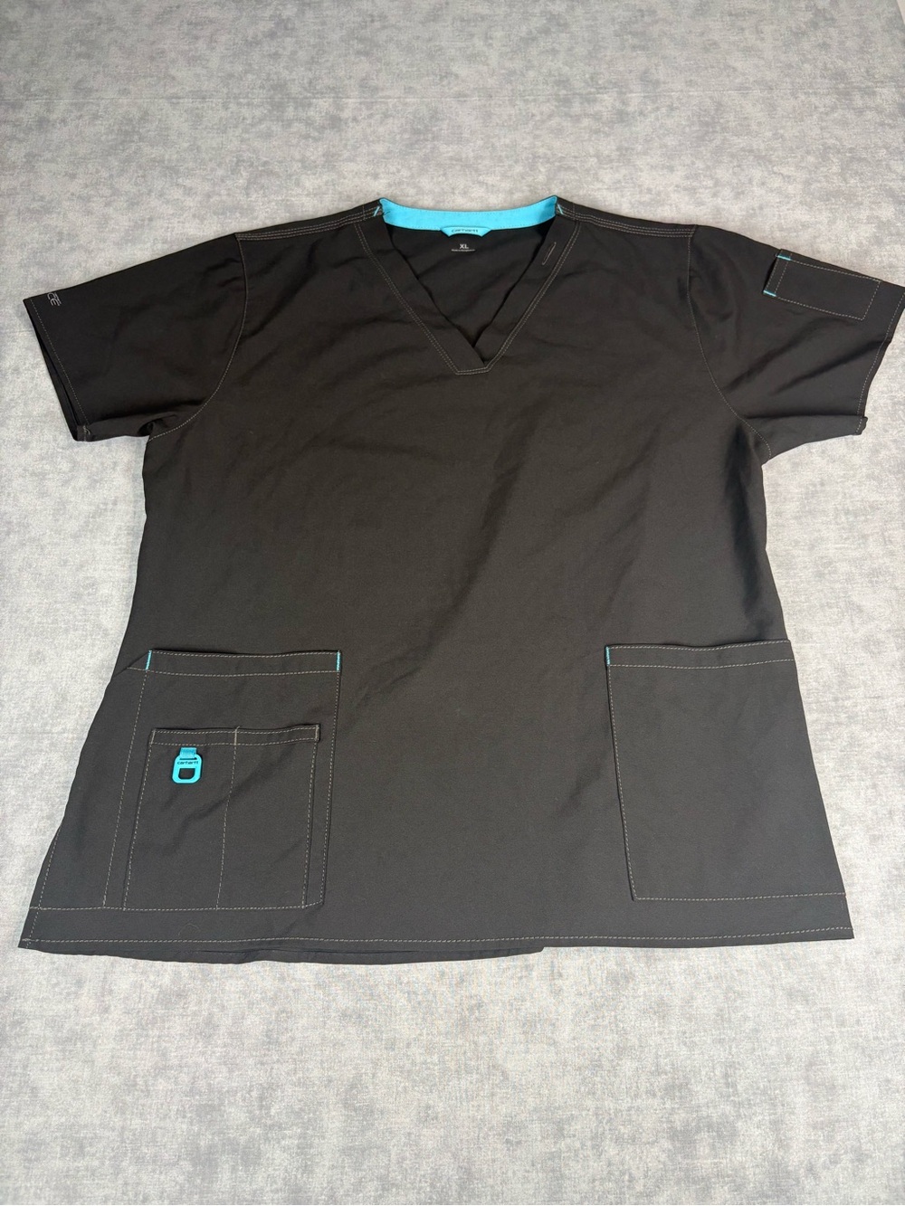 Carhartt Scrub Top XL Black Short Sleeve Stretch Nurse Medical Uniform